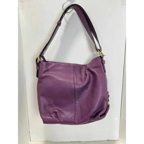 Coach Carly Purple Pebbled Leather Hobo Shoulder Bag Gold Hardware F15064 EUC