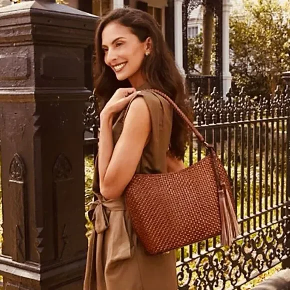 Patricia Nash Woven Leather Castelli Square Hobo in Sand
