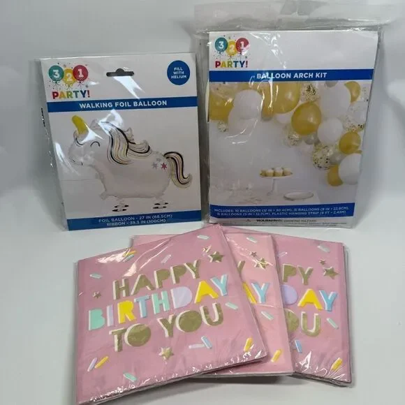 D24 Party Decorations- 5 piece party decorations, walking unicorn and arch ballo