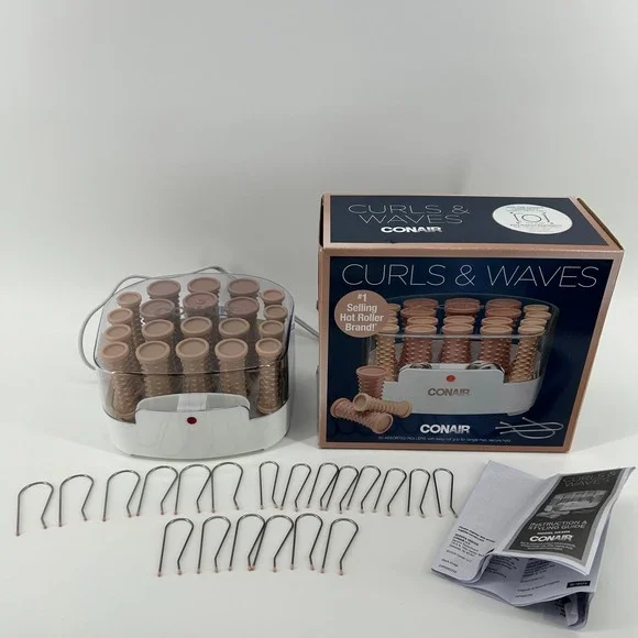 Conair HS38N Curls and Waves‎ 20 Hot Rollers with Pins EUC IN BOX TESTED WORKS