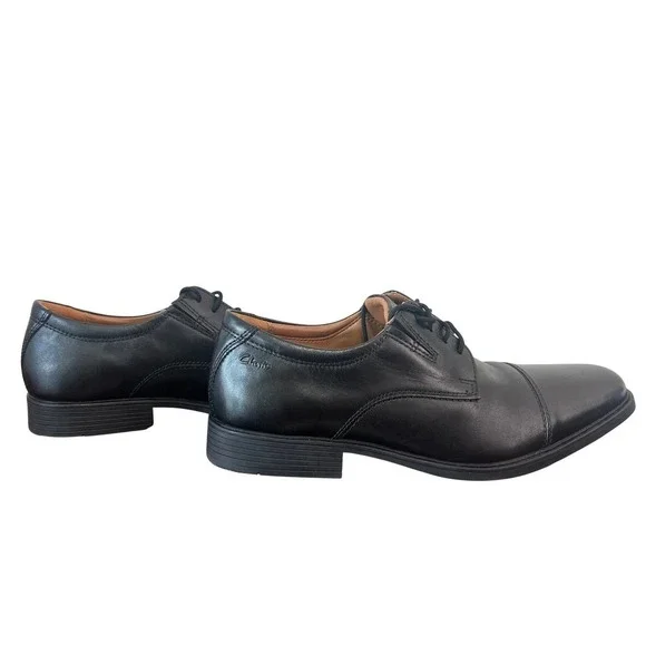 Clarks Collection Mens Black Leather Cap Toe Derby Lace Up Dress Shoes 11 M