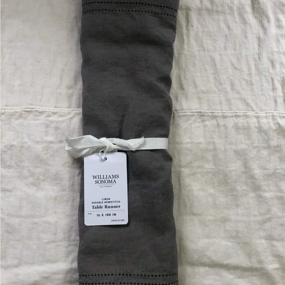 Williams Sonoma 100% Linen double hem stitch table runner