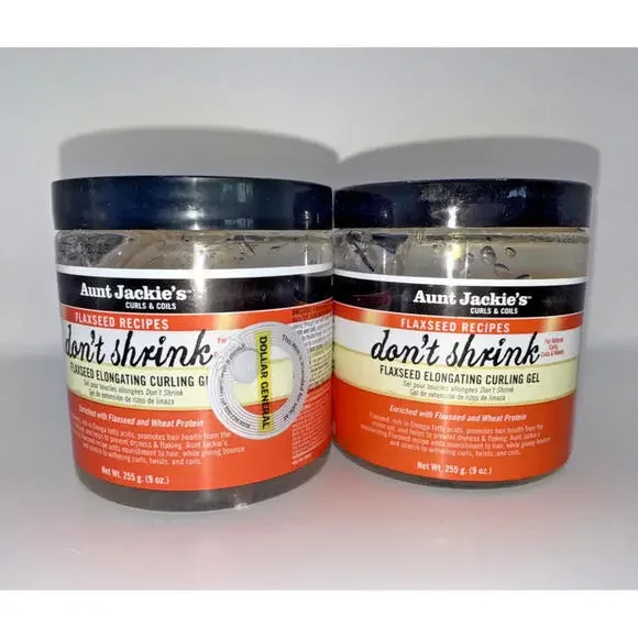 2 Aunt Jackie's Curls & Coils Don't Shrink Flaxseed Elongating Curling Gel 9oz