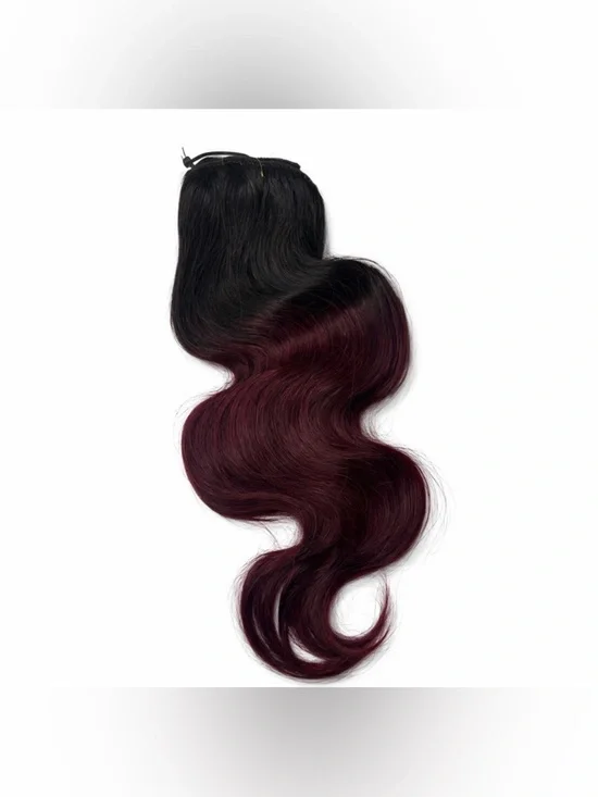 14 Inch Ombre Body Wave Black & Burgundy Clip in hair extensions.