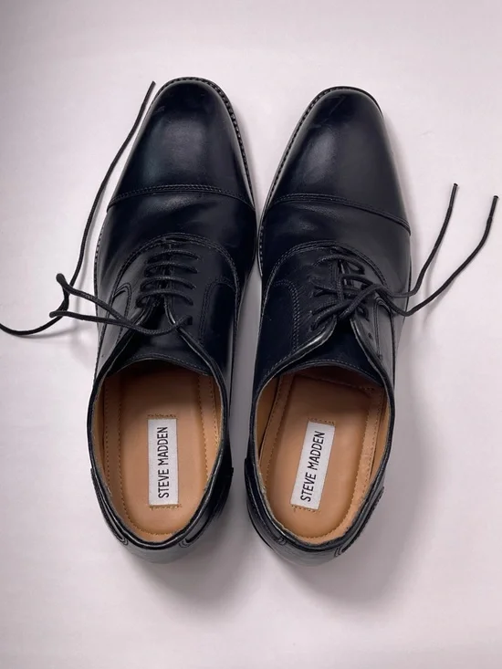 Steve Madden Men's Black Leather Cap-Toe Oxfords Size 8.5