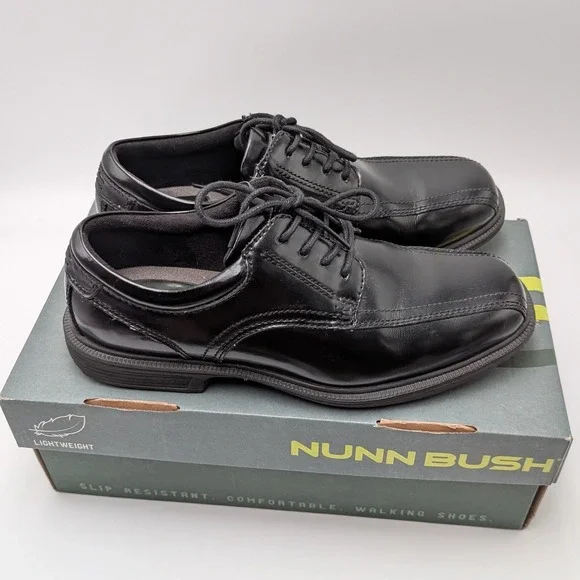 Nunn‎ Bush Oxford Mens 8 Black Bartole ST Leather Bicycle Toe Comfort Gel Dress