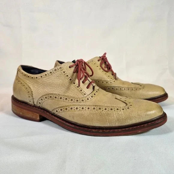 COLE HAAN Men's 10.5M Colton Winter Wingtip Oxford Summer Khaki Leather