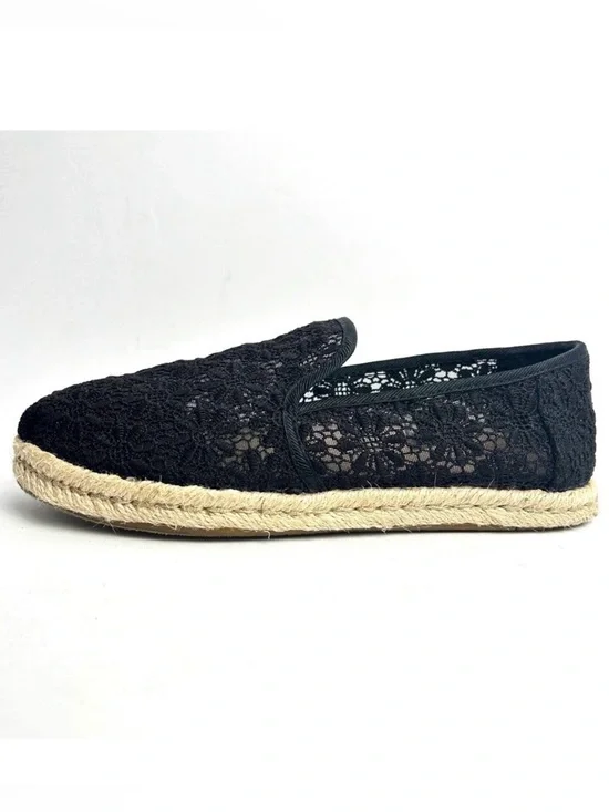 TOMS Black Lace Espadrille‎ Slip On Casual Shoes Women's Size 5.5
