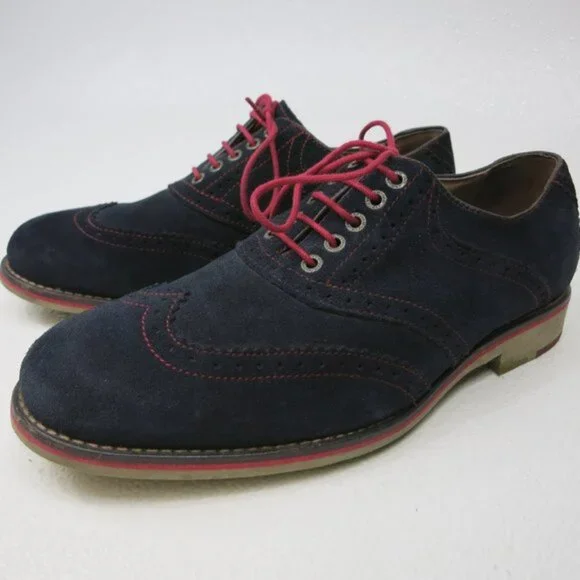 Johnston & Murphy Blue Suede Shoes Mens Wingtip Oxfords Dress Footwear Sz 8.5 M