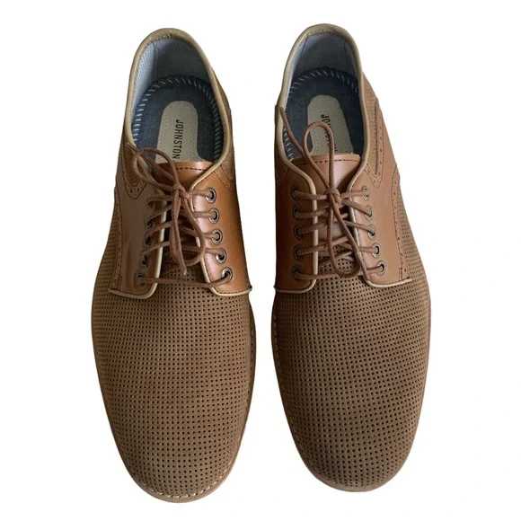 Johnston & Murphy Mens Tan Sheepskin Perforated Oxfords‎ Size 9