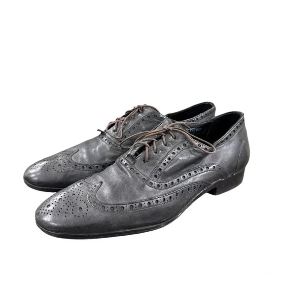 John Varvatos Brogue Wingtip Perforated Gray Leather Oxfords US Mens Size 9 EUC