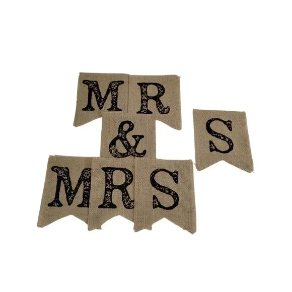 Recollections Mr. and Mrs. Jute Burlap Banner 7 Piece Set Wedding Rustic Decor