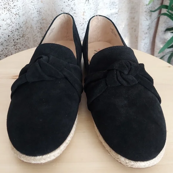 Isaac Mizrahi Live! Knotted Espadrille Black Suede Women's Size 9