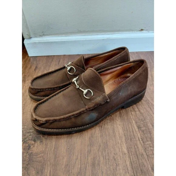 GUCCI Men's Brown Suede Loafers Shoes Size 13.5 US Made in Italy
