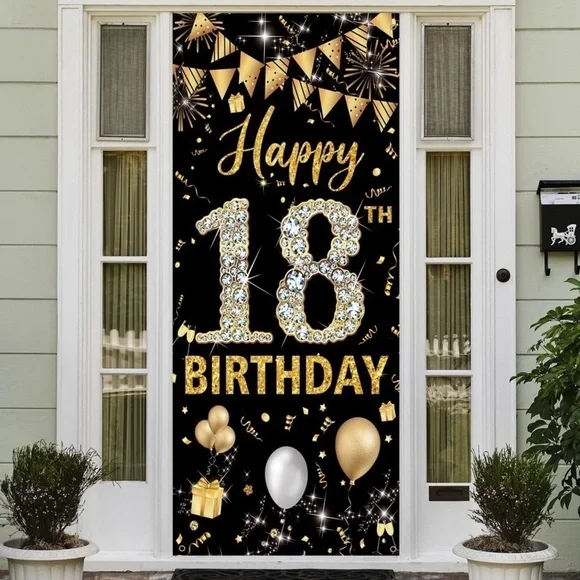 Gold and Black 18th Birthday Party Door Banner