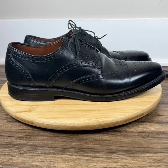 Allen Edmonds Sanford Wingtip Oxford Men's 10.5 D Black Good Leather Brogue