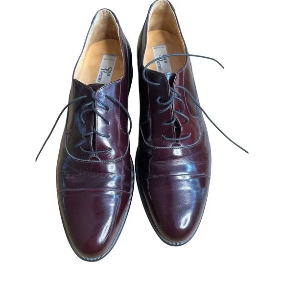 San Remo Mens Burgundy Leather Cap Toe Oxford Made in‎ Italy Size 12 N