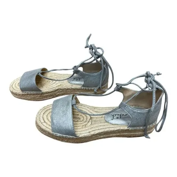 Splendid Silver Metallic Espadrille Lace Up Sandals Open Toe Size 6