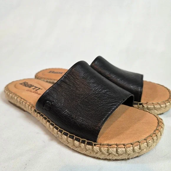 BORN Drilles Black Leather Espadrille Slide Sandals Womens 8M