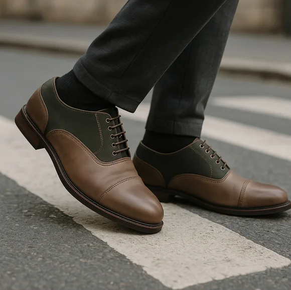 Aldo Cap Toe Oxford Lace Up Distressed Leather Two Tone Walnut Taupe Olive sz 11