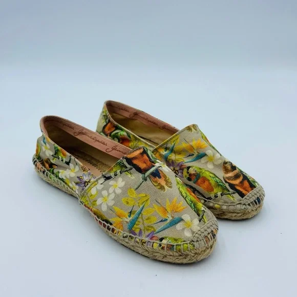 Gaimo Floral Bird Print Espadrilles Spring Slip on Flats