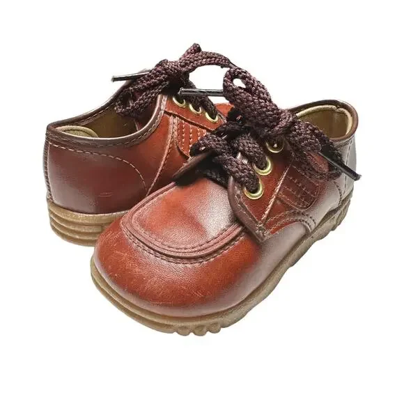Unbranded | Toddler | Brown Faux Leather Pleather Lace Up Shoes | Size 2-3 Years