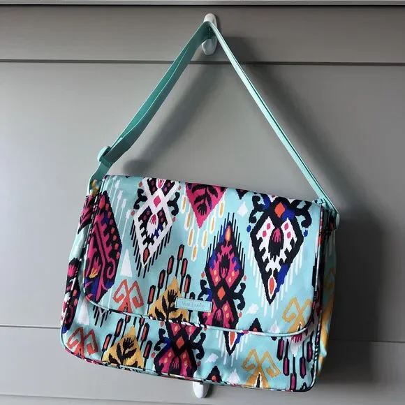 Vera Bradley‎ Messenger Bag Womens Aqua Ikat Crossbody Shoulder Purse Geometric