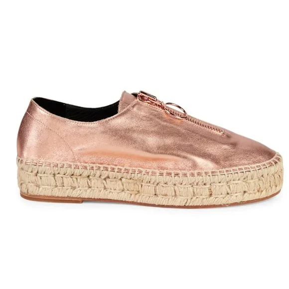 Alexander Wang Devon Rose Gold Metallic Platform Jute Espadrilles