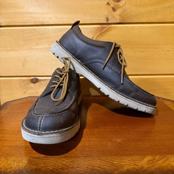 Clarks Collection Mens Dark Brown Leather Moc Toe Oxford Casual Shoes Lace Up 12