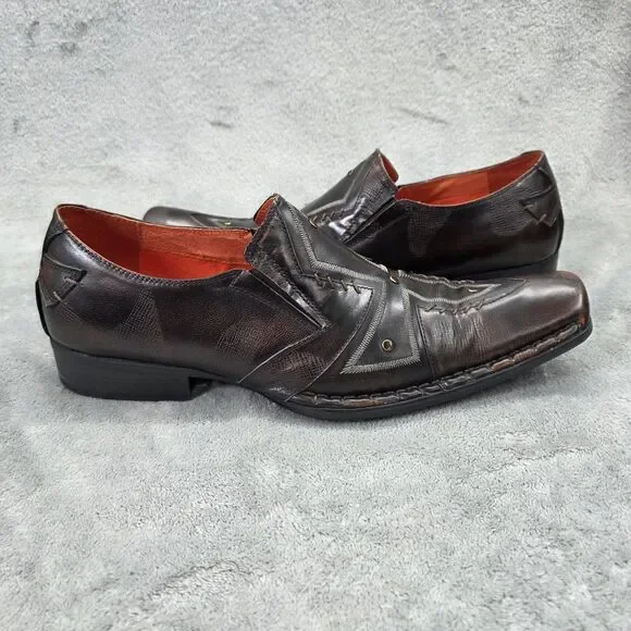 Robert Wayne Men's Distressed Brown Shoes, Square Toe, Cross Design Size 9