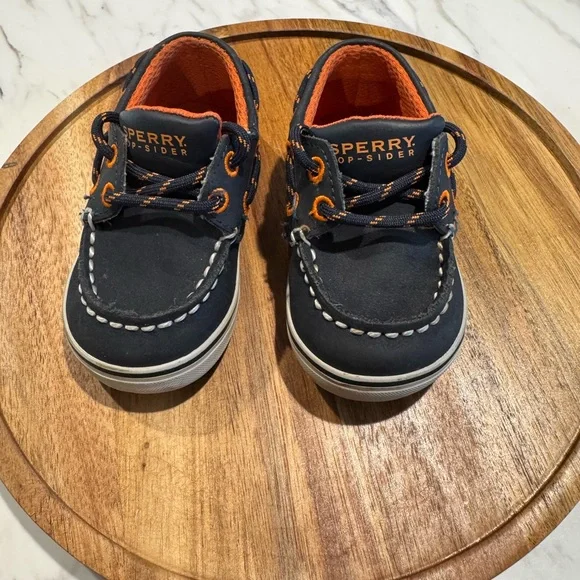 Sperry Top-Sider Toddler Intrepid Boat Shoes Navy & Orange‎ Size 3M