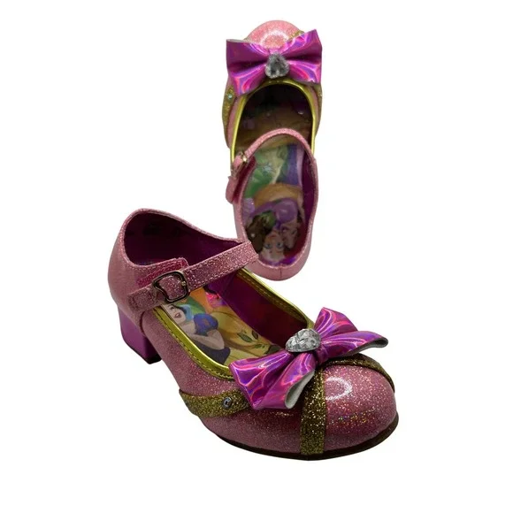 Disney Princess Pink Glitter Mary Jane Dress Up Heels Shoes Girls Gold Size 11