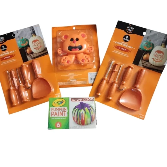 2 Pumpkin Carving Kits, 1 Push In Kit,  and A 6pc Crayola Pumpkin Paint Set
