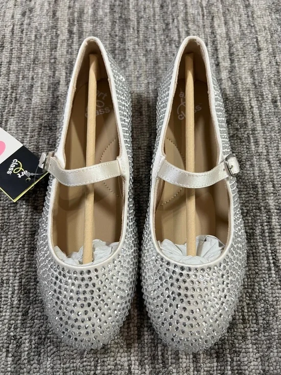 art class White Rhinestone Mary Jane Flats Buckle Synthetic Size 4