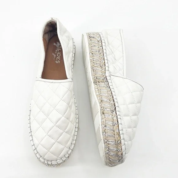 J/Slides Renata White Quilted Flatform Espadrilles size 10