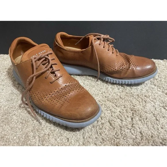 Cole Haan ZEROGRAND Brown Leather Perforated‎ Oxford Men's Shoes 8.5 grand.os