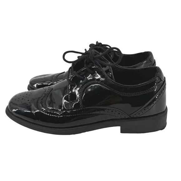 Josmo Boys Black Patent Wingtip Oxford Dress Shoes Size 2 31801 Formal Brogue