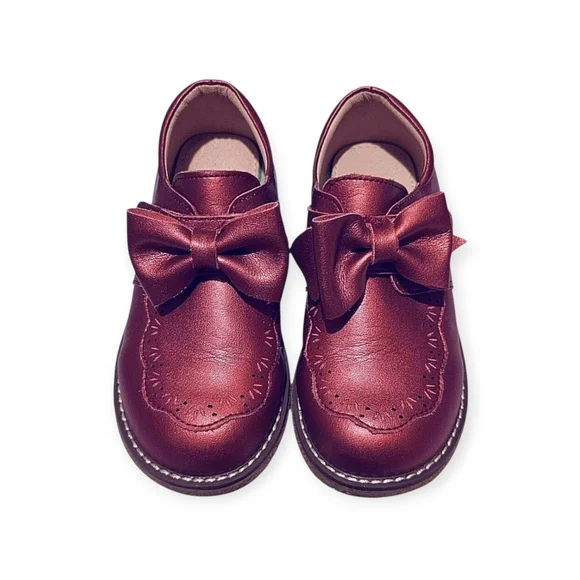 Red Gold with Subtle Metallic Sheen Leather Bow Loafers Size 1