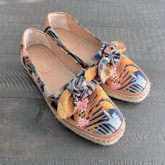 Antonio Melani Tropical Print Espadrille Flats Size 8 Bow Loafers Coastal