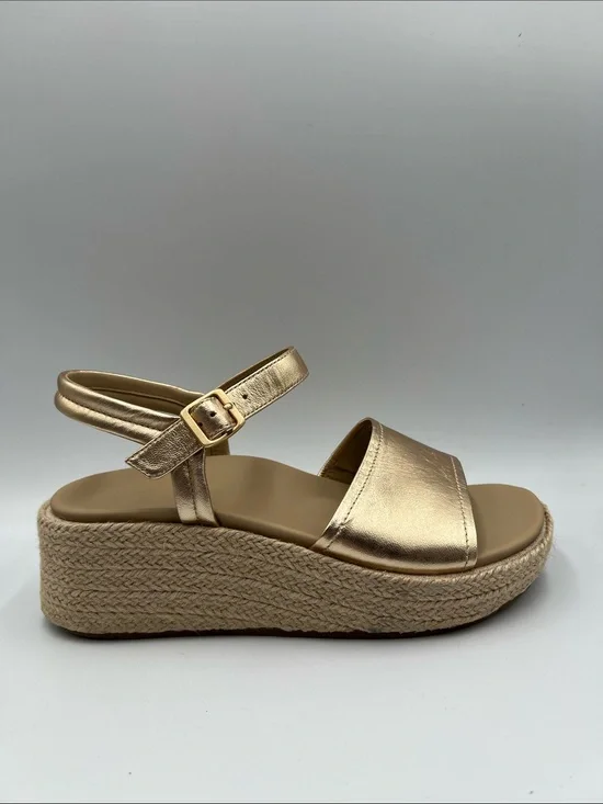ABEO Solstice Buckle Espadrille wedge sandal shoe metallic gold platform EUC 7