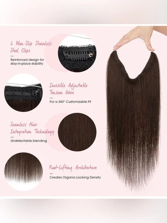 18” Dark Brown #4 Halo Fishwire Clip-In Human Hair Extension 1pc #033