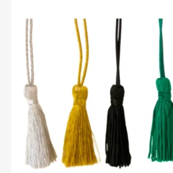 Tassels 10” Metallic Gold from top to bottom, elastic loop with rayon 2” tassel.