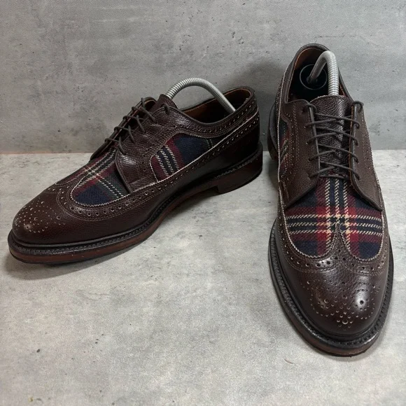 NEW Brooks Brothers Wingtip Brogue Oxford Shoes Mens 12.5 D Brown‎ Leather Plaid