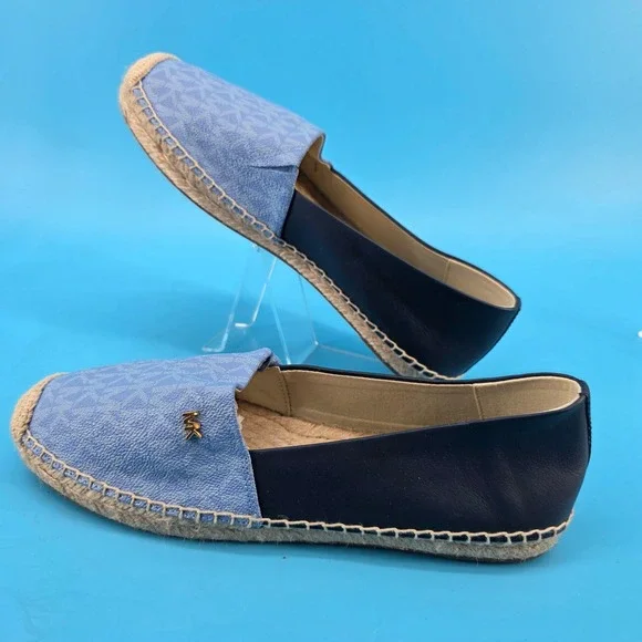 Michael Kors Kendrick Espadrille Flats Navy Blue Monogram Logo Slip On shoe 7.5M