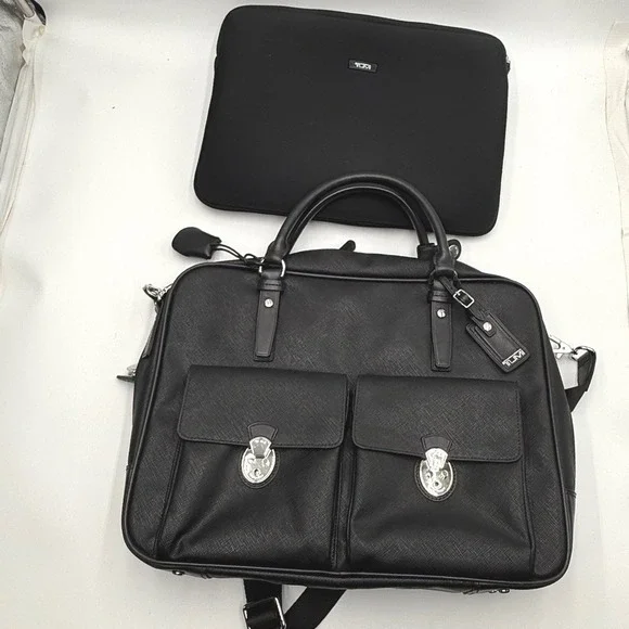 TUMI Villa Lucca City Business Tote 73124D2 Black Leather Laptop Bag T-Pass Keys
