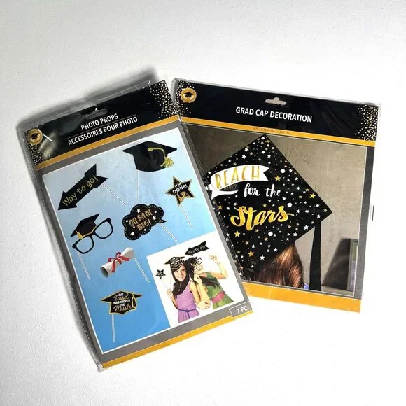 Graduation 7 Pc‎ Photo Props - Party Decor and One Grad Cap Decoration Cap Cover