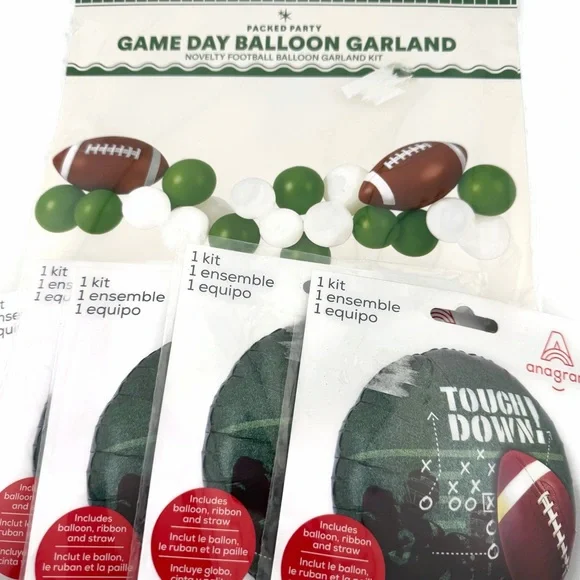 Green & White Football Balloon Garland Kit and Touchdown Balloons - Lot of 5
