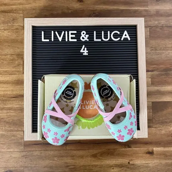 NIB Livie & Luca Mint Green Pink Cherry Blossoms Aurora Ballet Flat Slip On 4