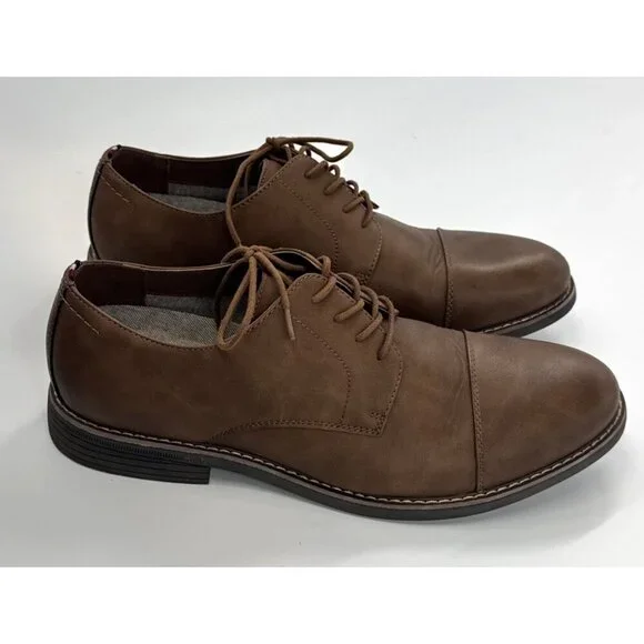 Izod Oxford Shoes Mens 13 M Tan Faux Leather Memory Foam Lace Up Dress Casual