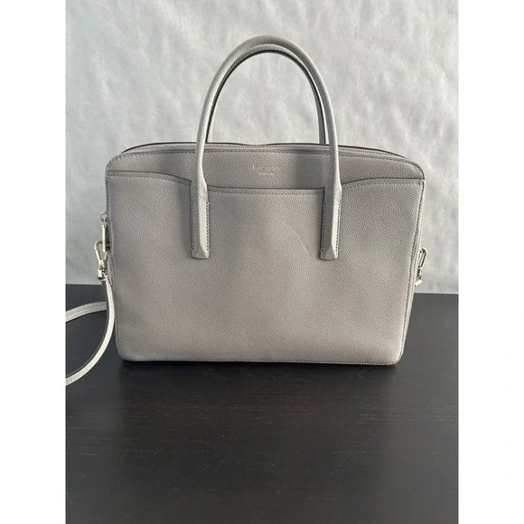 Kate Spade Grey Pebbled Leather Laptop Bag Briefcase Crossbody Messenger Bag